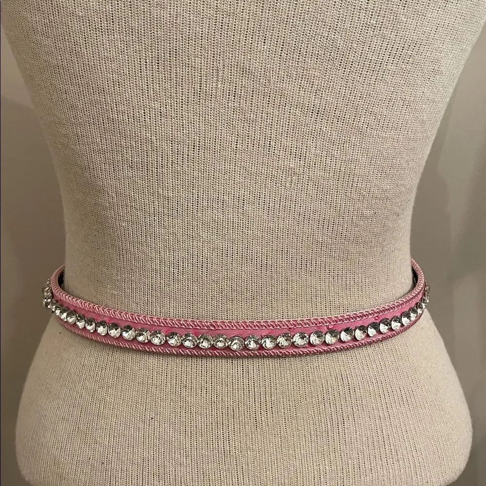 SHYANNE GIRL'S OSTRICH PRINT RHINESTONE BELT Pink Rhinestone Studded Belt